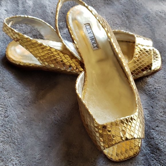 LILY HOLT Shoes - LILY HOLT | gold faux snakeskin slingbacks